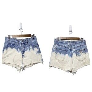 Vintage Guess High Rise  Mom Jean Shorts Sz 31 Distressed Bleached 90s women usa